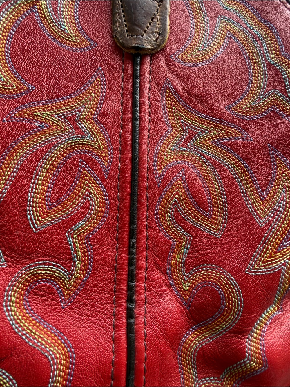Double H Brown Leather Western Boots SZ 9with Red Embroidered Shaft square front - Picture 9 of 12